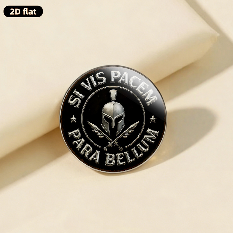 TEMU 2d Flat, 1pc, Roman - Style Helmet, Swords, And Star - Circular Badge Brooch, With The Latin "si Vis Para ", Unisex, Made Of Durable Stainless