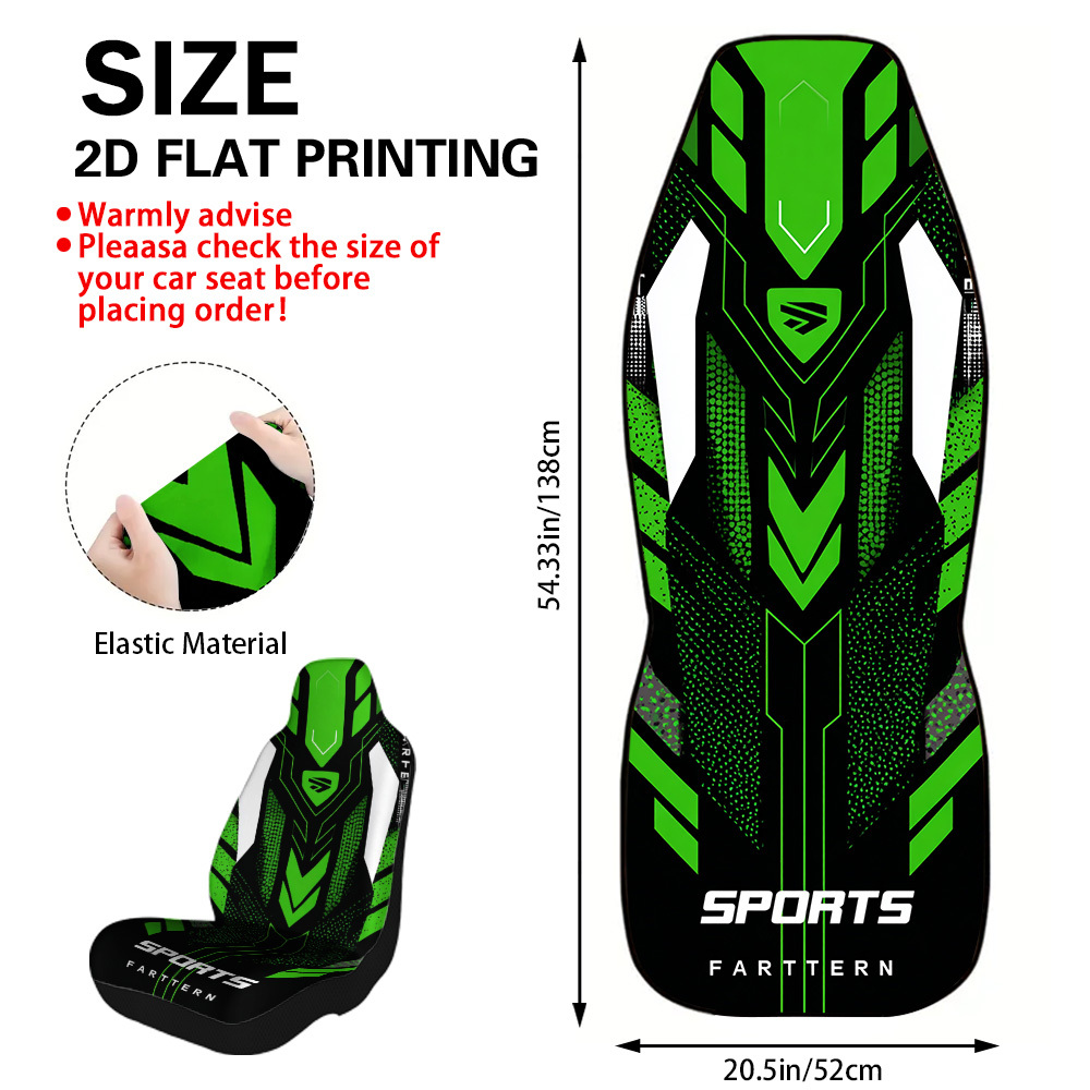 TEMU Juego de 2 fundas para asientos de coche con estampado de diseño deportivo abstracto verde – Decoración de interior de vehículo a con un