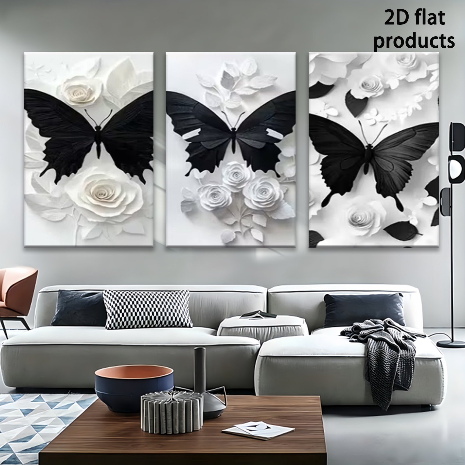 품목 사진 2d 플랫, 2d 플랫, 2d 플랫 페인팅, 2d 플랫 페인팅 3pcs 세트, 캔버스 아트, 블랙 나비 벽걸이 아트 3d 플로럴 장식 아트워크, 고급스러운 홈 데코, 레트로 감성 스타일, 가을 홈 데코레이션에 매우 적합, 가정, 바, 차고에 적용