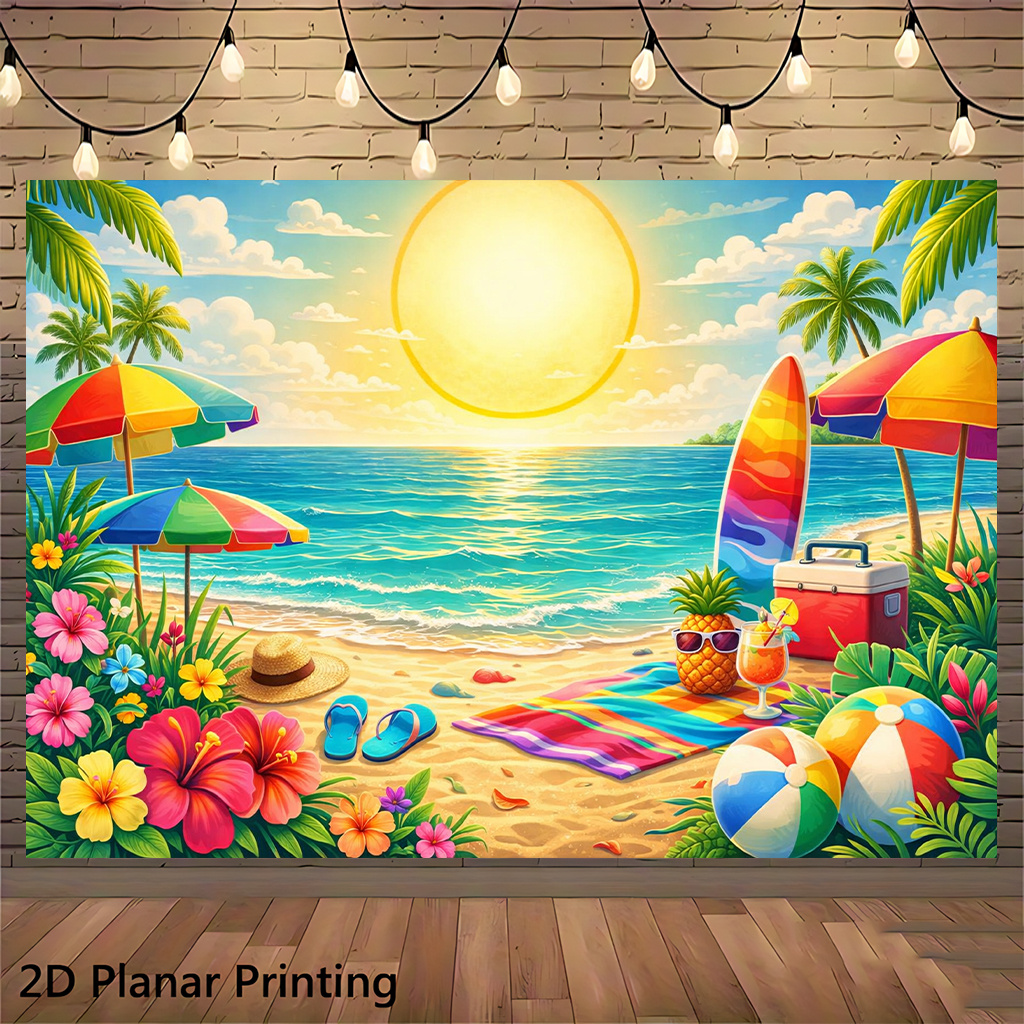TEMU 2d Flat, 2d Flat Banner 1pc, Sunny Beach Vacation, Wall Decoration Banners, Suitable For Living Rooms, Party Venues, 's Rooms, Yard Decorations,