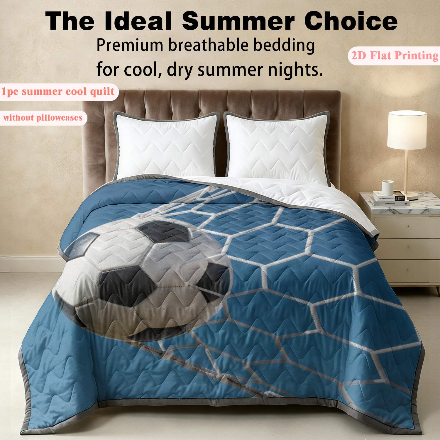 colcha   2d   de 1 pieza con   de balón de fútbol, únicamente 1 colcha sin fundas de almohada, ropa de cama con temática deportiva, cubrecama con diseño de fútbol,     y transpirable   para ropa de cama de   y verano, decoración para el hogar, dormitorio, lavable a máquina,   de  