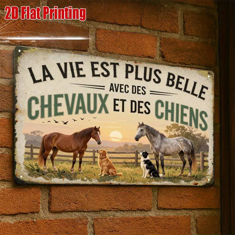 TEMU 2D Plat - 2D Plat 1pc, Panneau Métallique Vintage Chevaux Chiens Panneau en Laiton Créatif -8X12 Café Mural Cadeau pour Décoration|Construction