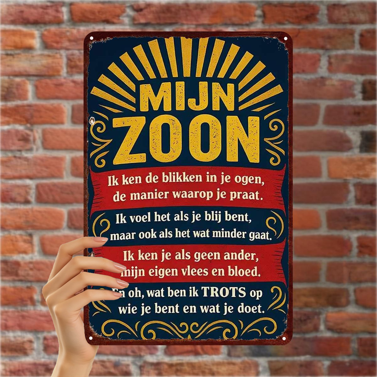 TEMU 2D Plat 1 stuk, "Mijn Zoon - Nederlands IJzerkunst Bord: Een Hartverwarmend Ode aan Uw Kind met Gedurfde Typografie en Vintage Design" 8×12 Inch