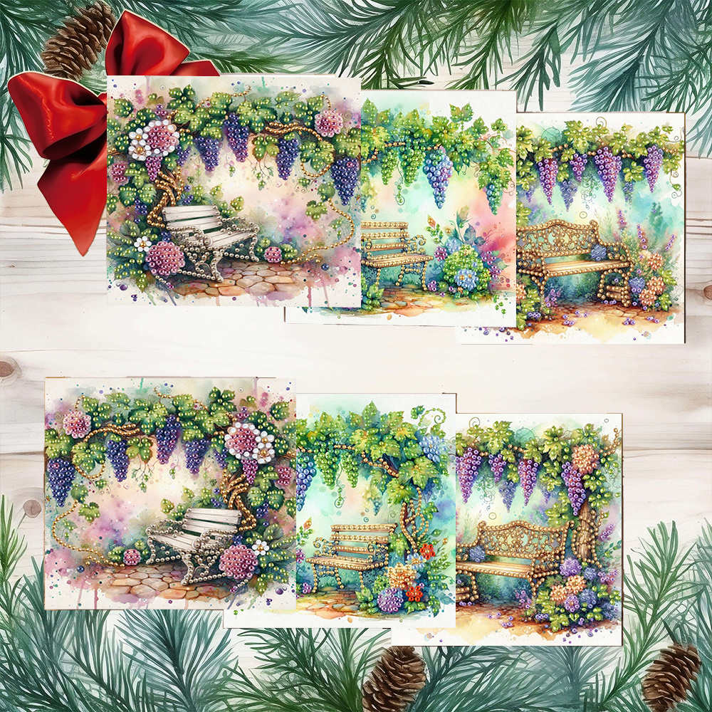 TEMU 6 stuks Unieke en Creatieve Cartoon Oogst Druiven Thema Verjaardagskaarten, Diamant Kunst Ontwerp. Ronde Strass Schilderij Kaart Handgemaakte