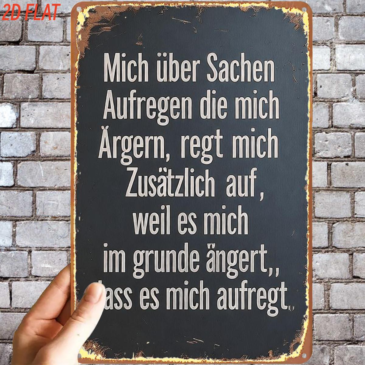 2d Flat, 2d Flat,1pc, Retro Rustic German Quote Sign Metal Iron Sign, Pre-drilled Holes, Suitable For Indoor, Garden,outdoor, Home, Office, Toilet Decoration, 2d Flat