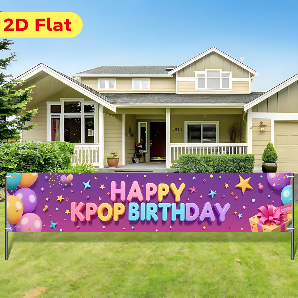 TEMU Striscione Piatto 2D, 1 pz Striscione Piatto 2D, Kpop, Striscione Grande da Giardino con Bellissimo Disegno a , Festa di Compleanno Celebrazione