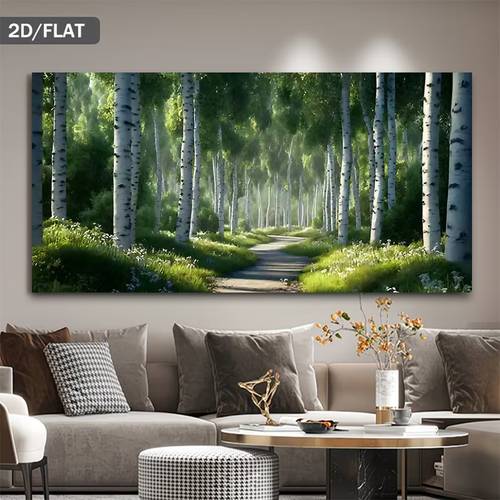 slika predmeta 2d , 1 kom moderni minimalistički poster šumske staze u brezovoj šumi - prikladno za proljeće/jesen prirodni pejzaž print, na platnu s brezom za dnevni boravak, spavaću sobu, uredski dekor, moderni poklon za dekoraciju, 2d