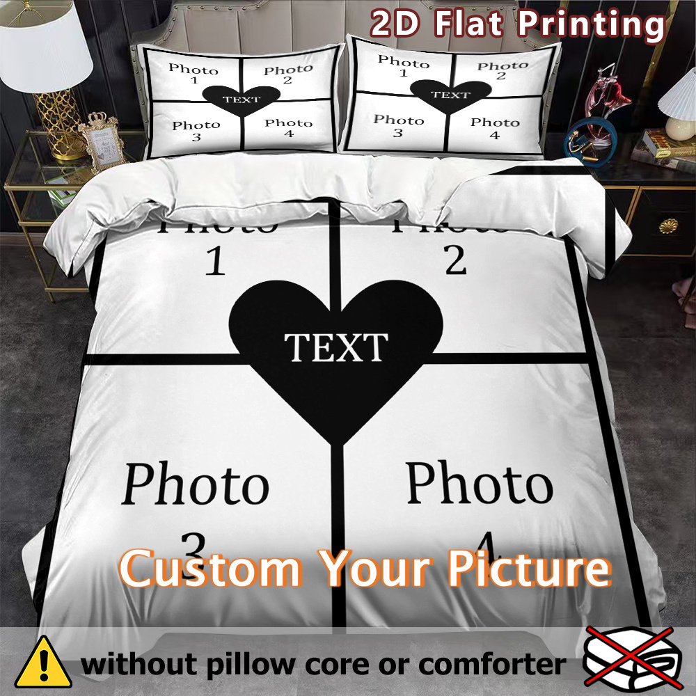 TEMU 3pcs Photo And Text Print Duvet Cover Set, Printed Design, No Insert For Bedding (1duvet Cover   2pillowcases, Without Core And Quilt), Soft