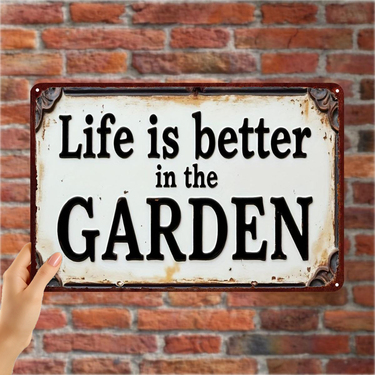 TEMU 2d Flat, 2d Flat 1pc, " Better In The Garden" Rustic Metal Wall Art Sign – Vintage Style Decor For Outdoor Or Indoor Use 8×12 Inch, 2d Flat