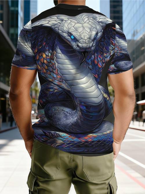 T-shirt Motif Cobra Dominant, Haut Imprimé Peau de , Tendance Manches Courtes Thème Animal, T-shirt Design Tendance de , T-shirt Unique avec Élément Reptile