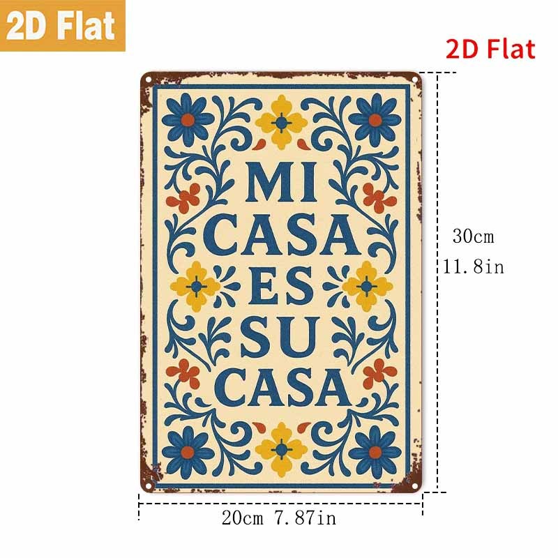 TEMU 2d Flat, 1pc Metal Sign Painting, 2d Flat, Bohemian Style Painting, Floral Pattern Decoration, Slogan " Es Su Casa", 8 X 12 Inch Art Decorative