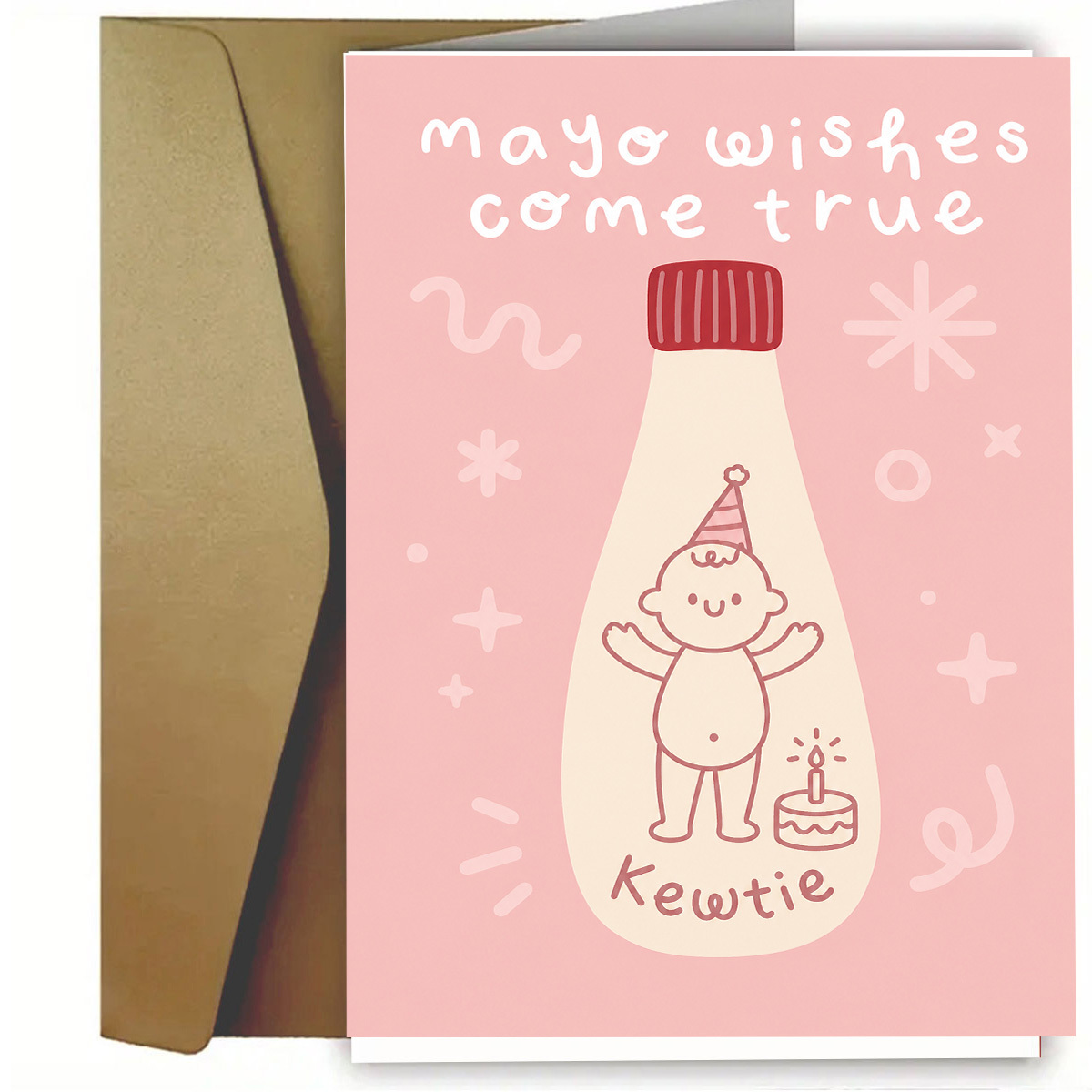 TEMU 1set(a Envelope And A Card) Adorable Condiment Bottle Birthday Greeting Card, "mayo ", Cute Character Inside Bottle, , , Red Or , Creative Card.