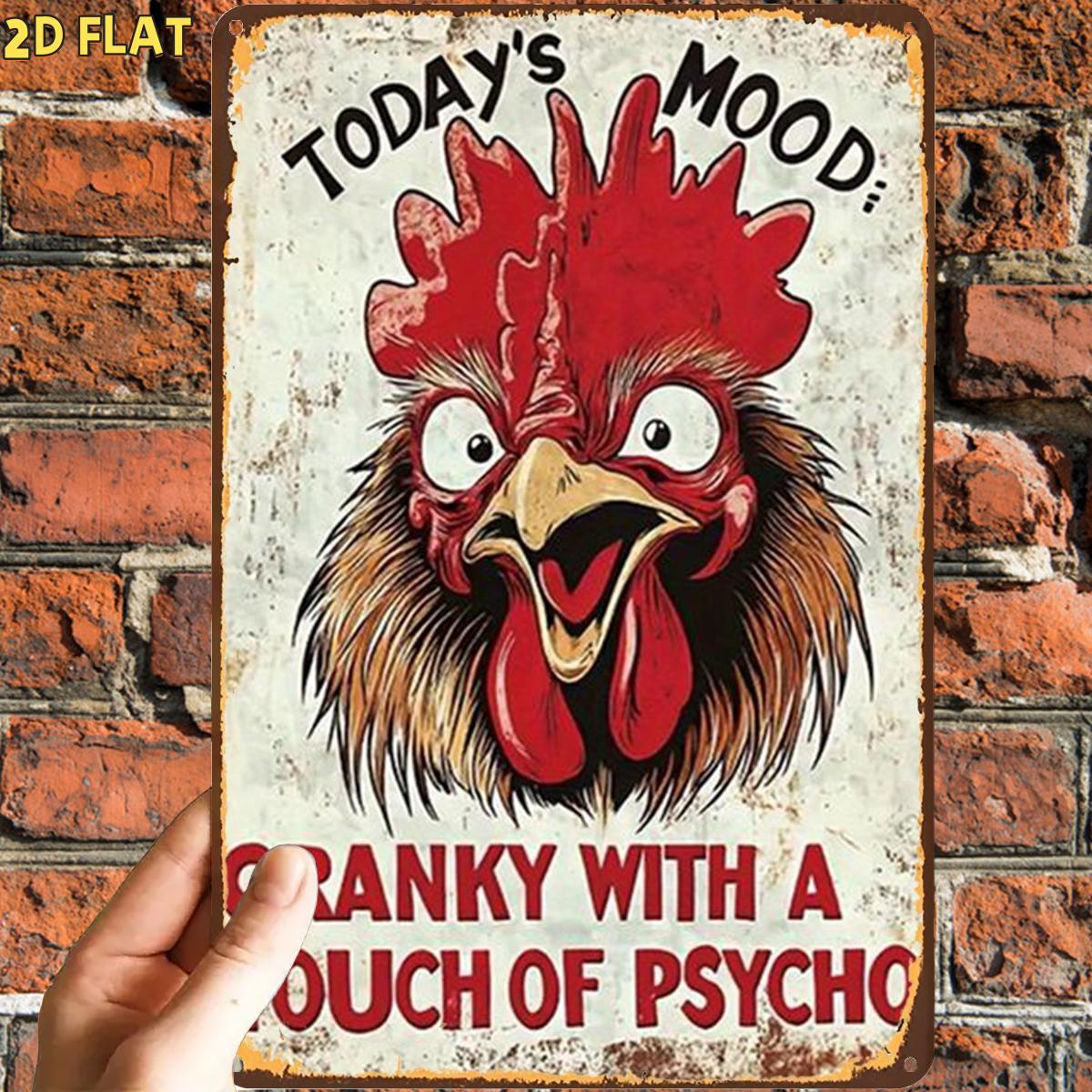 TEMU 2d Flat, 2d Flat,1pc, Funny Retro Retro Rooster Mood Signmetal Iron Sign, Pre-drilled Holes, Suitable For Indoor, Garden,outdoor, Home, Office,