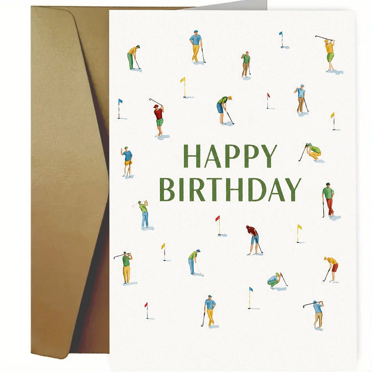 TEMU 1set(a Envelope And A Card) Artistic Golf Themed Birthday Card, Happy Birthday Text, Golfers Playing , Sports Enthusiasts, , Red Or Options,