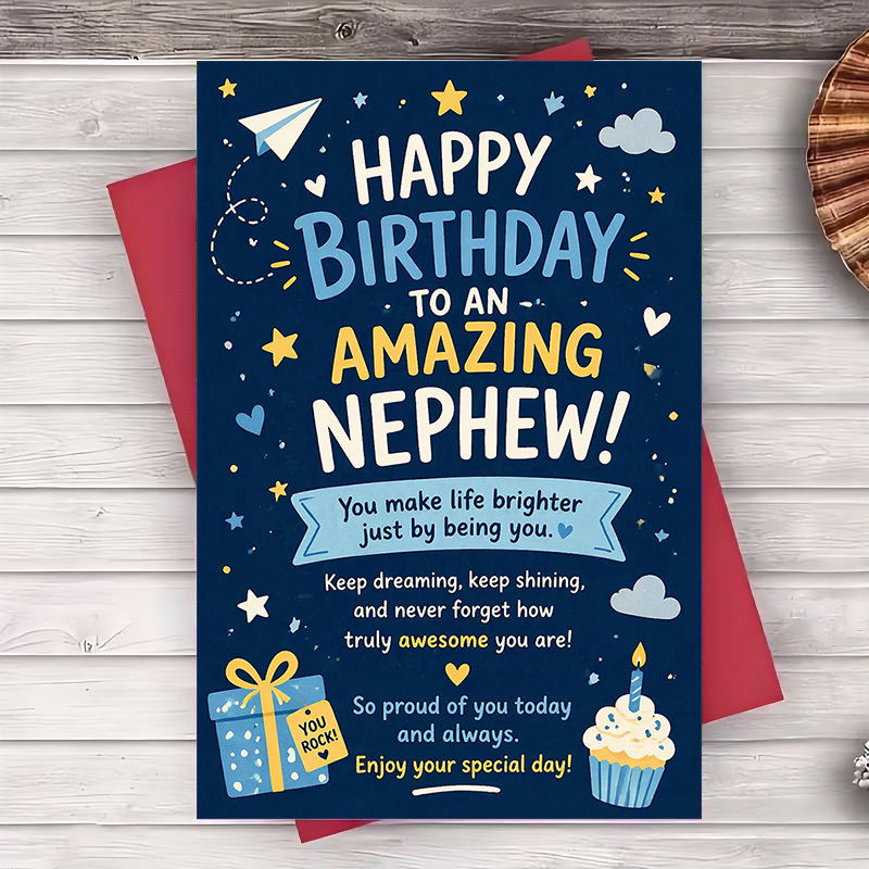 TEMU 1 Greeting Card Happy Birthday Card For Nephew From Aunt Or Uncle Great For Birthday Gift And Celebration