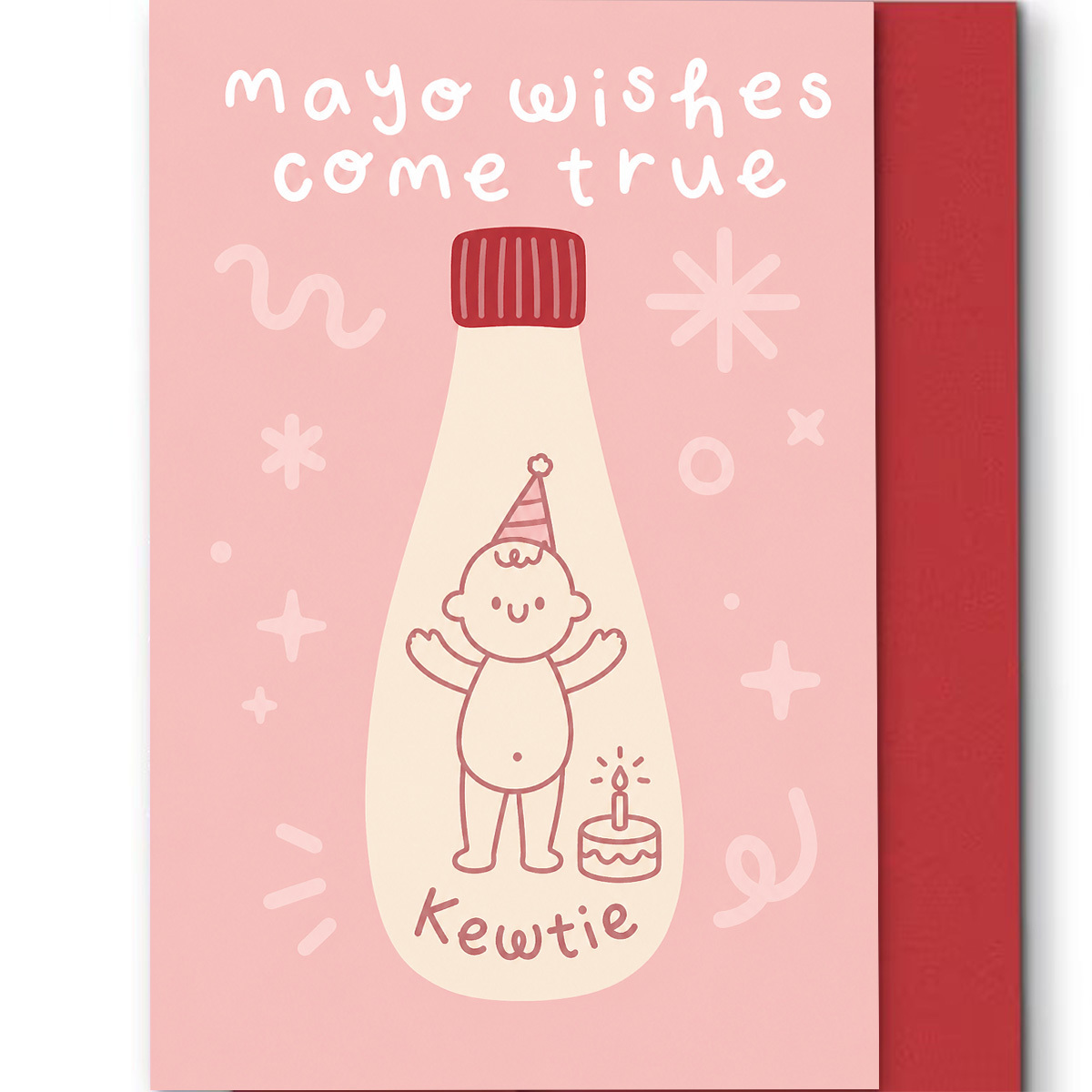 TEMU 1set(a Envelope And A Card) Adorable Condiment Bottle Birthday Greeting Card, "mayo ", Cute Character Inside Bottle, , , Red Or , Creative Card.