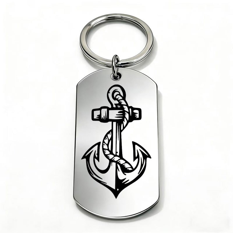 TEMU 1pc Metal Laser Engraved Retro Anchor And Rope Combination Pattern Military Tag Keychain, Nautical Retro Style Keychain, Used As A Holiday Gift,