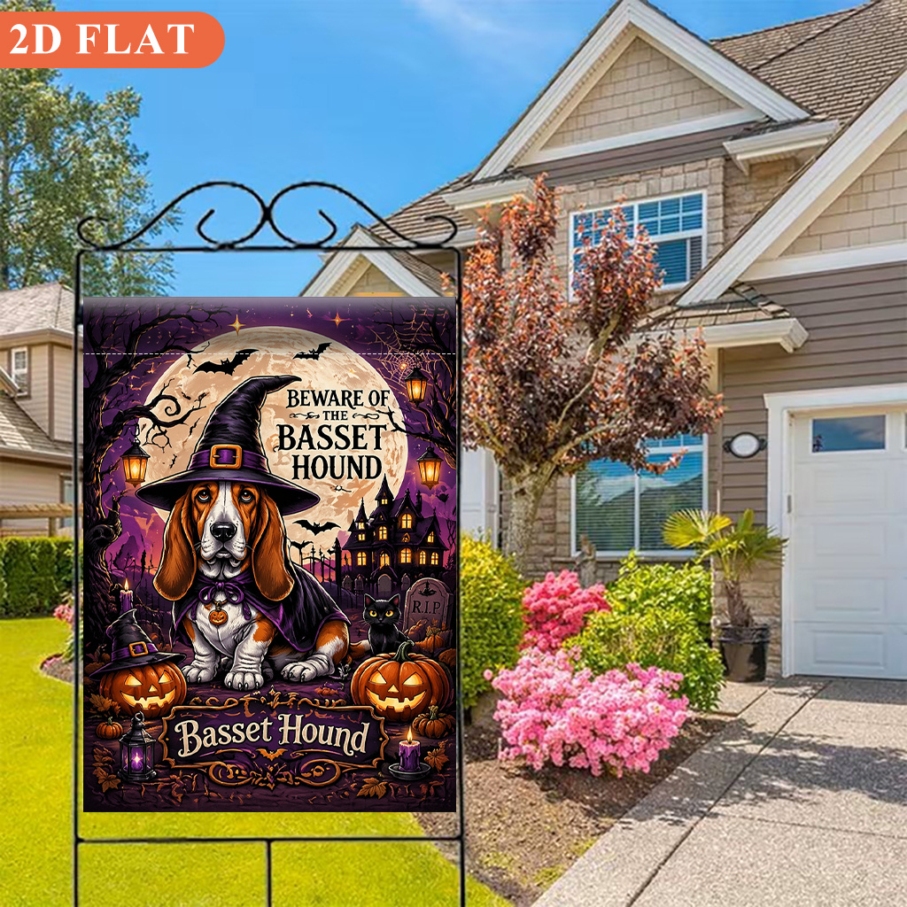 TEMU 2d Flat, 2d Flat Garden Flag 1pc, Basset Hound Halloween Costume, Perfect For Camping And Patio Decor, Single-sided Printed Flag, Suitable For ,