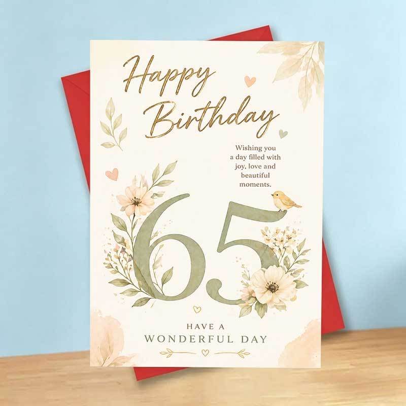 TEMU 1 Greeting Card + 1 Envelope Elegant Birthday Card, Floral 65th Birthday Card, A Day Filled Love And , Suitable For Woman For Man Friend Family,