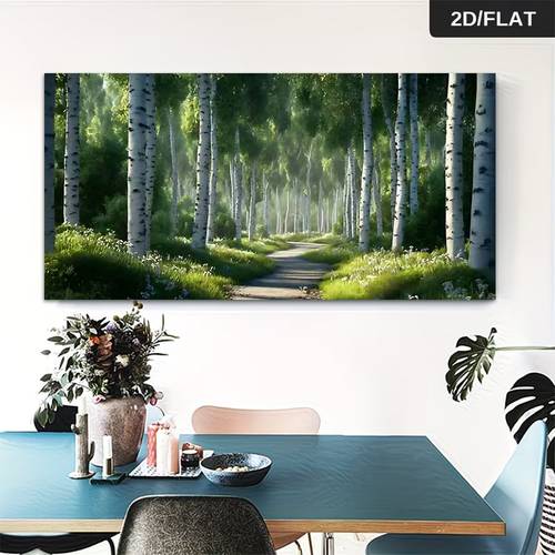 2d , 1 kom moderni minimalistički poster šumske staze u brezovoj šumi - prikladno za proljeće/jesen prirodni pejzaž print, na platnu s brezom za dnevni boravak, spavaću sobu, uredski dekor, moderni poklon za dekoraciju, 2d