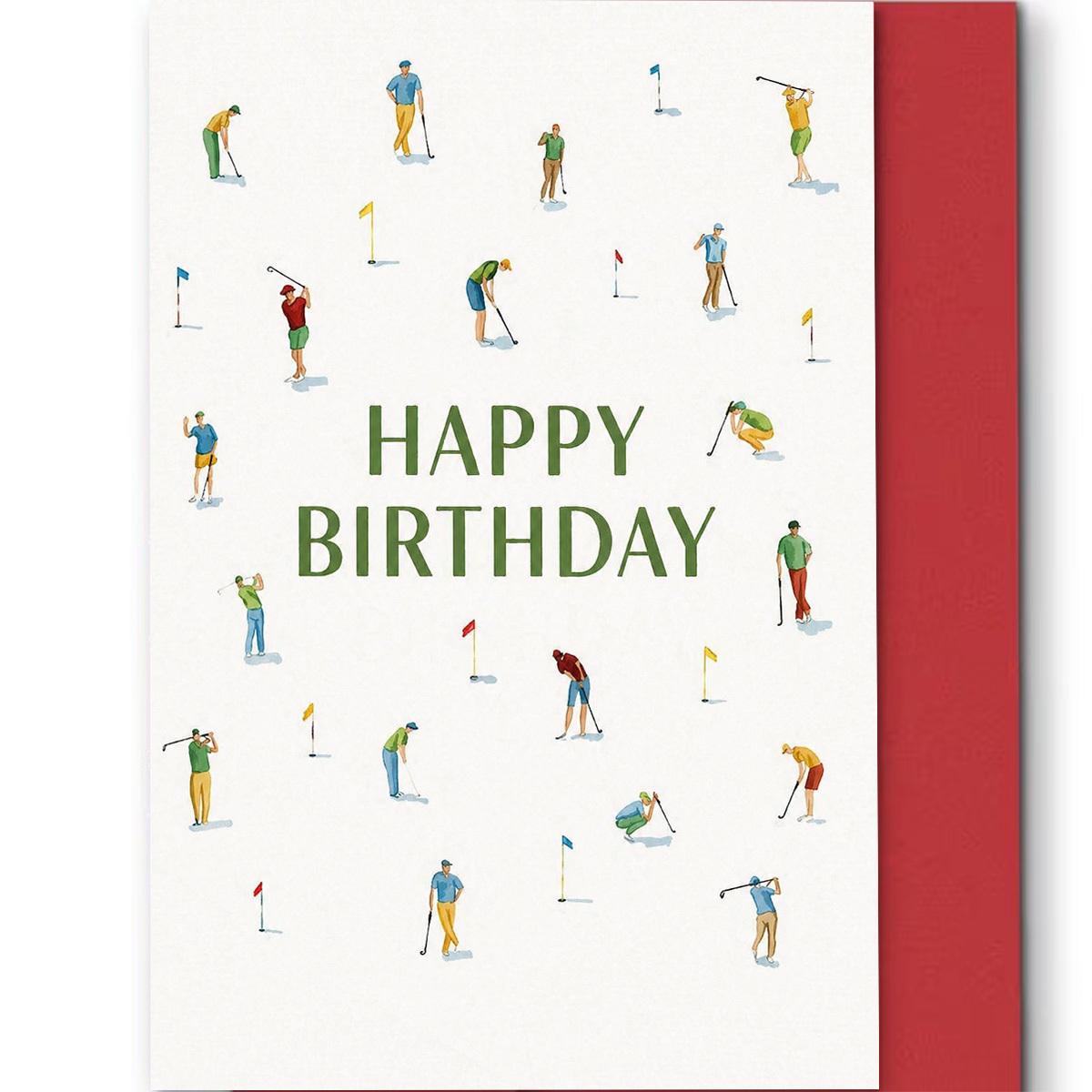 TEMU 1set(a Envelope And A Card) Artistic Golf Themed Birthday Card, Happy Birthday Text, Golfers Playing , Sports Enthusiasts, , Red Or Options,