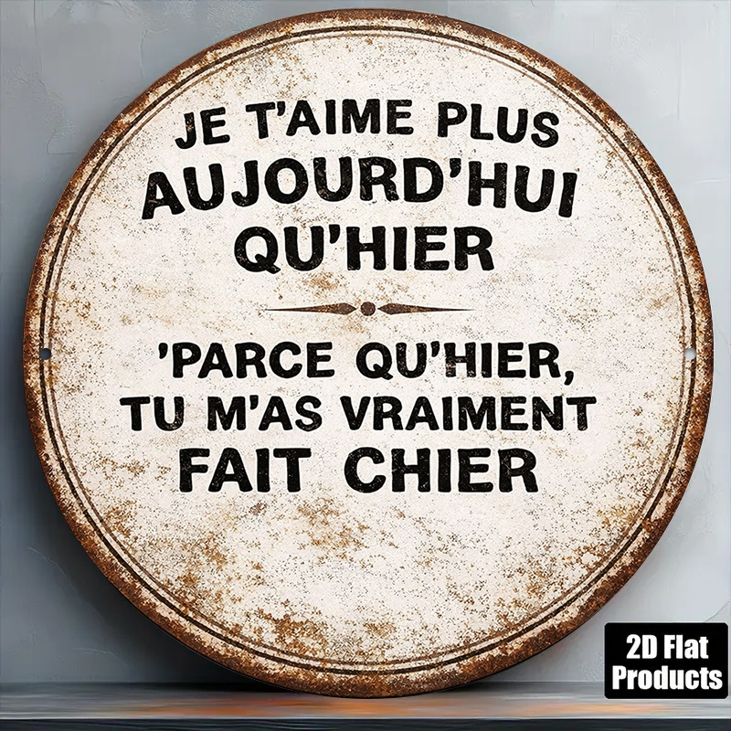 TEMU 2D Plat - 【2D Plat】 Plaque en fer métallique 1pc à impression 2D. Plaque ronde 8 X 8 pouces/20 X 20 cm, Plaque vintage avec le "Je t'aime plus