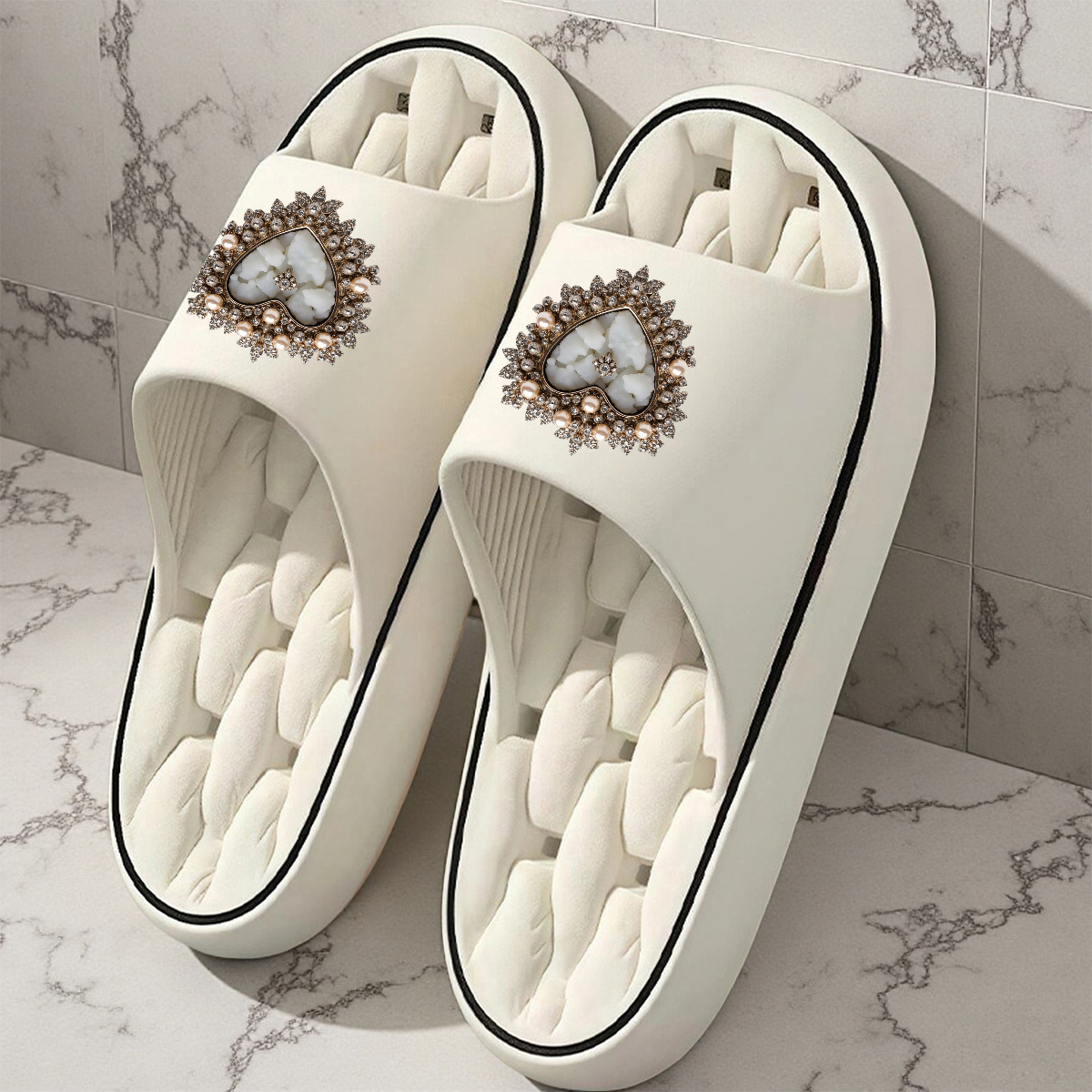 TEMU 1 Pair New Unisex Slippers Style | Heart Print Slippers | Indoor/outdoor Slippers | Holiday Gift/birthday Gift Slippers | Women's Home Shoes |