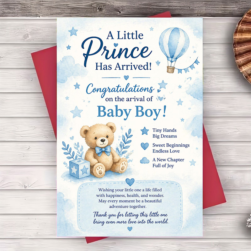 TEMU 1 Greeting Card Blue Baby Boy Congratulations Card For New Shower And New Arrival Gift