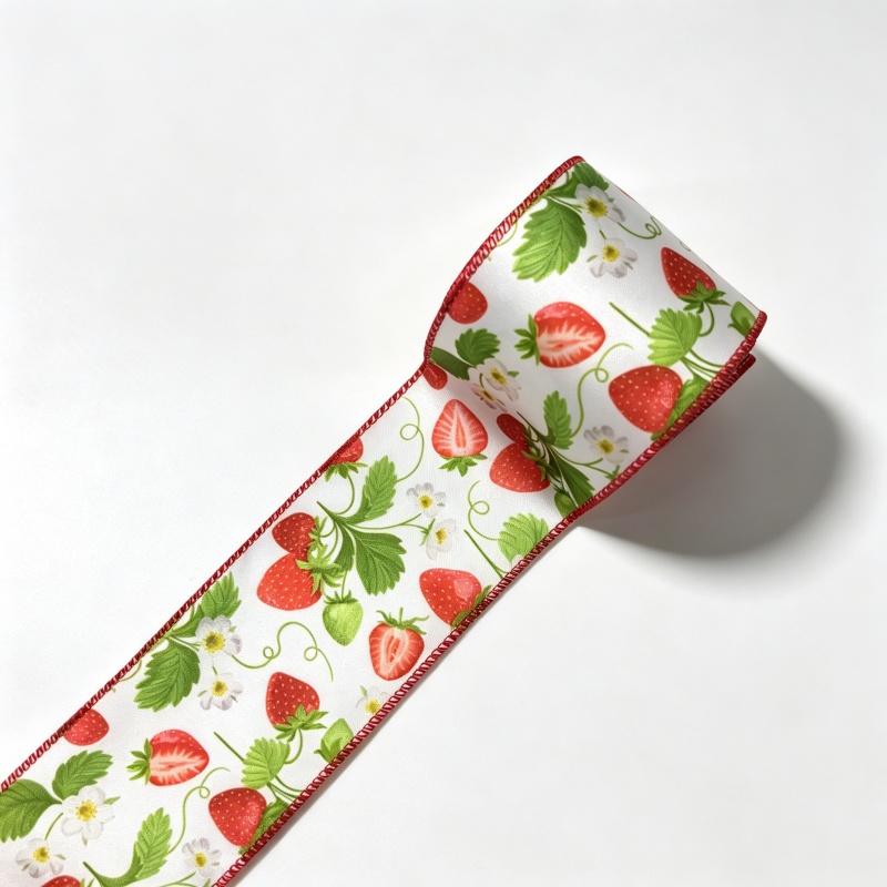 TEMU 2.5 Inch Wide Red & Green Wired Ribbon Suitable For Holiday Decor, Gift Wrapping, Bows, Crafts - Strawberry Pattern With Cut-and-stick Making,