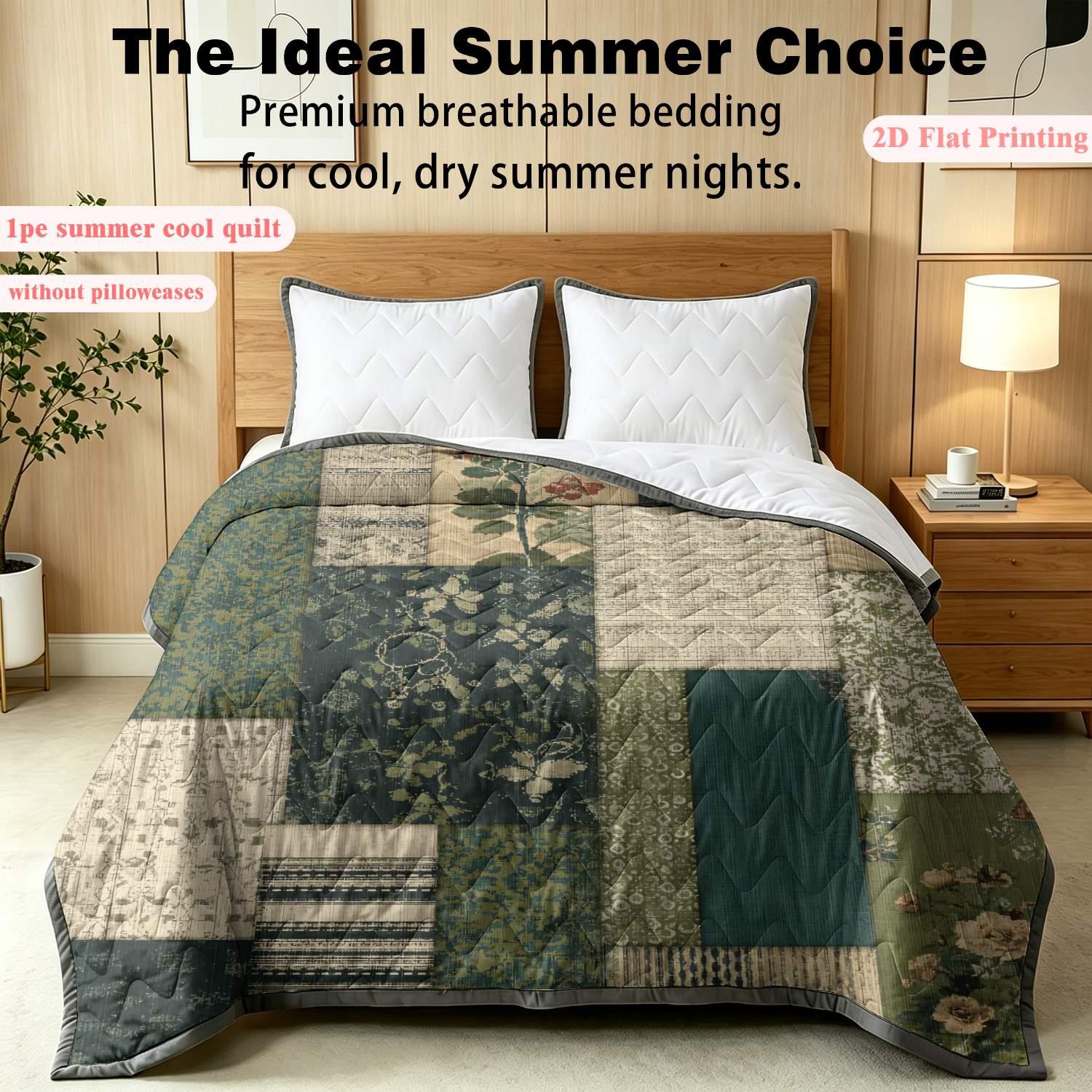 TEMU 2d Flat 1pc Vintage Quilt Only 1 Summer Quilt Without Pillowcases Green Floral Pattern Bedding Bedspread Classic Botanical Design Blanket Soft