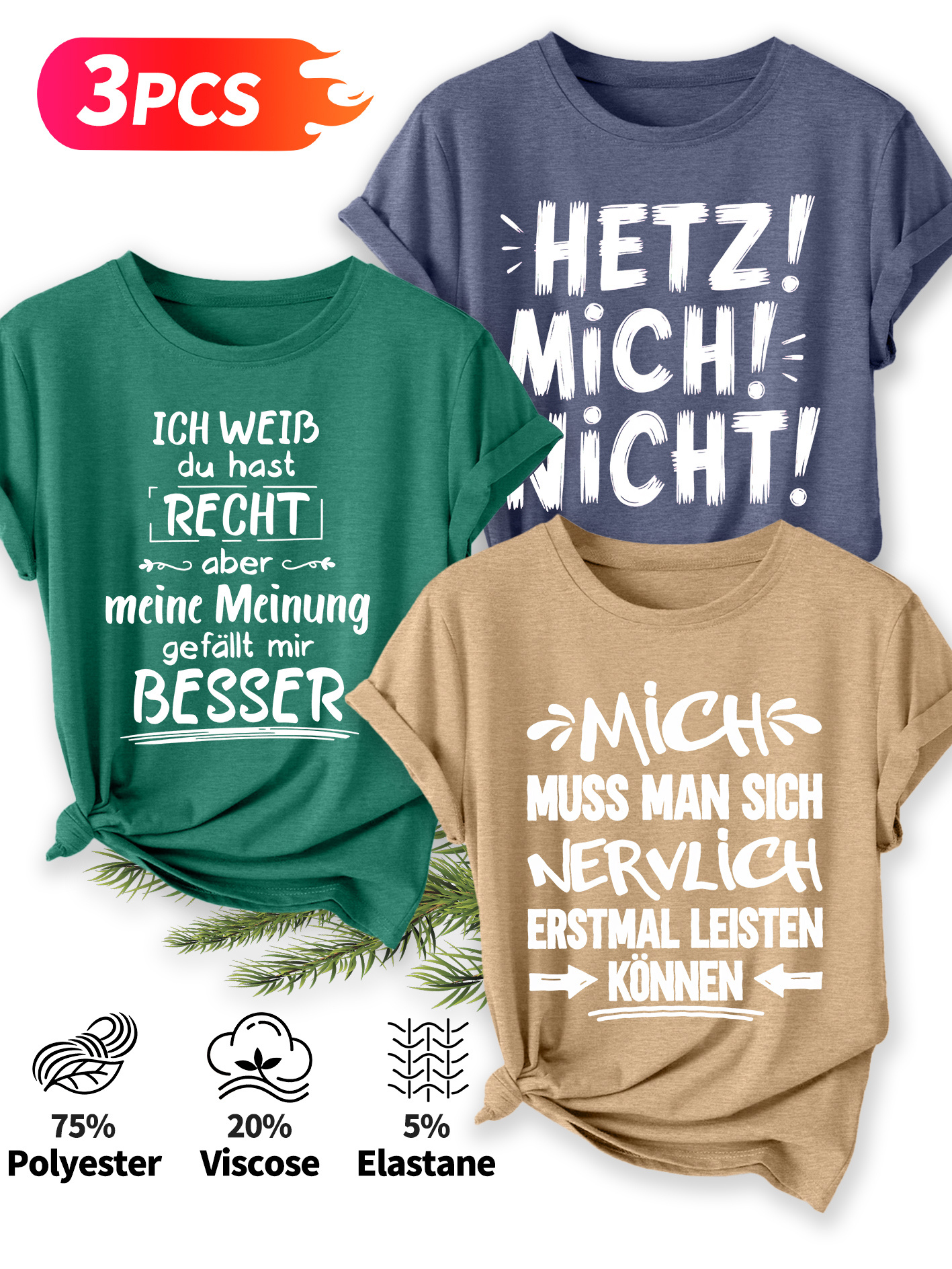 3 pack womens elegant style german attitude printed round neck short sleeve casual holiday spring summer womens t shirt fashion   vacation daily versatile retro top sister outfit family outfit combination soft fabric high quality womens c