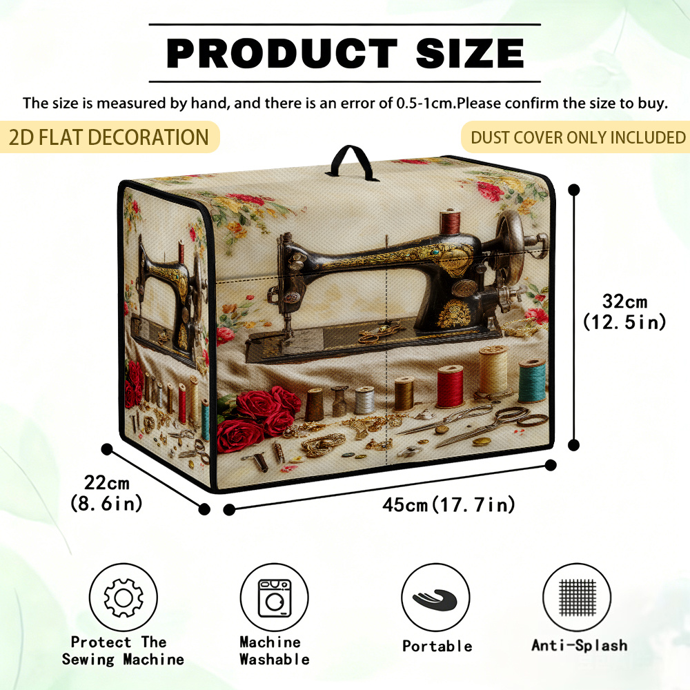 TEMU 2d Flat Printing, 1pc Vintage Sewing Tools And Colorful Threads Arrangement Sewing Machine Cover, Sewing Machine Cover With Storage Pocket And
