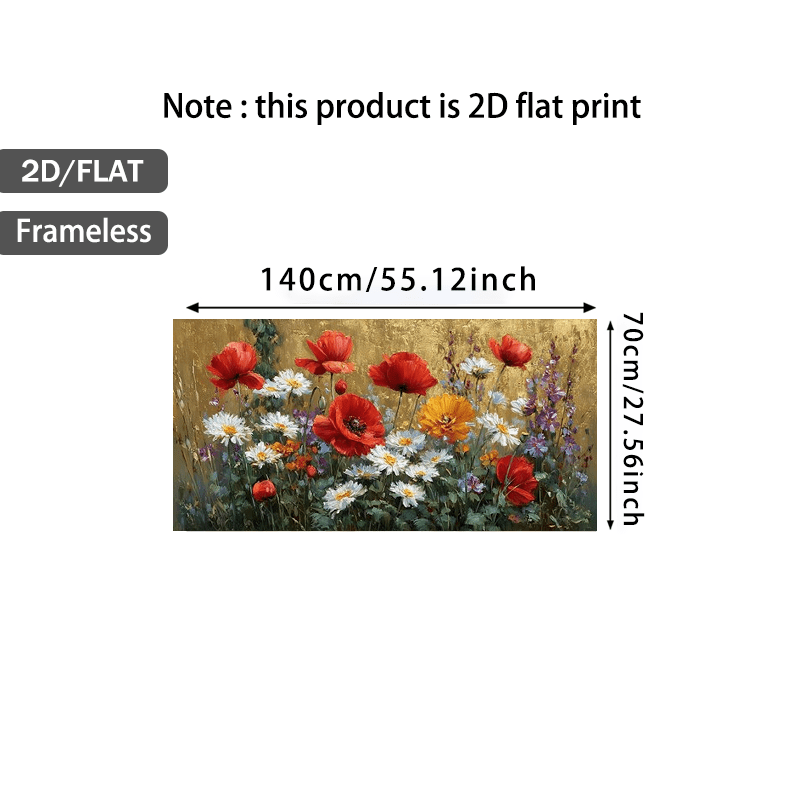 TEMU 2d Flat, 2d Flat, 2d Flat 1pc 27.56 X 55.12in/70cm X 140cm Unframed Colorful Poppy And Daisy Flower Print Art Wall Art Canvas Painting Art For