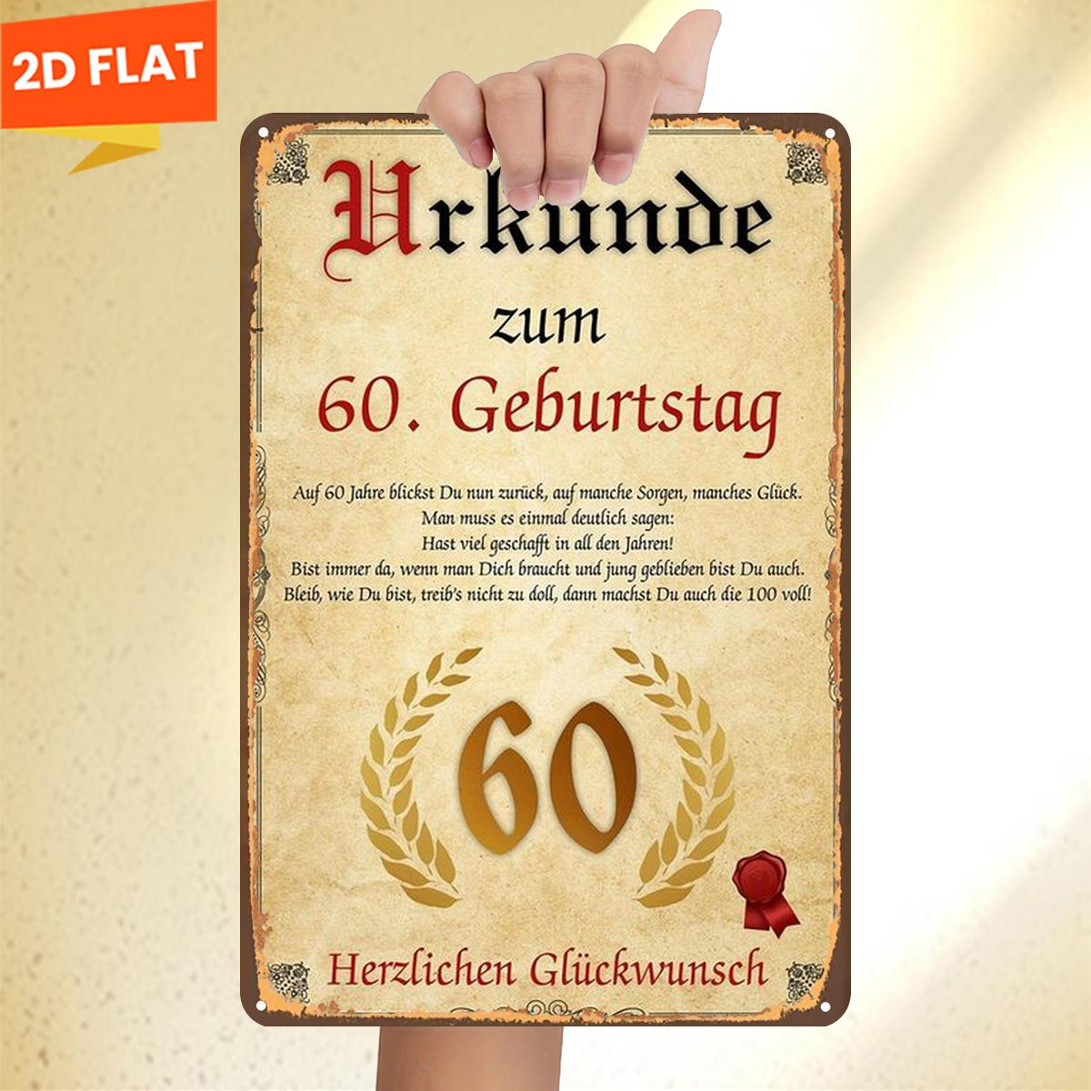 E-shop 2D-Flach, 2D-Flach ., zum 60. Geburtstag – Herzliche , Metall-Eisenschild, Größe (8"x12"/20cm*30cm), dekorative