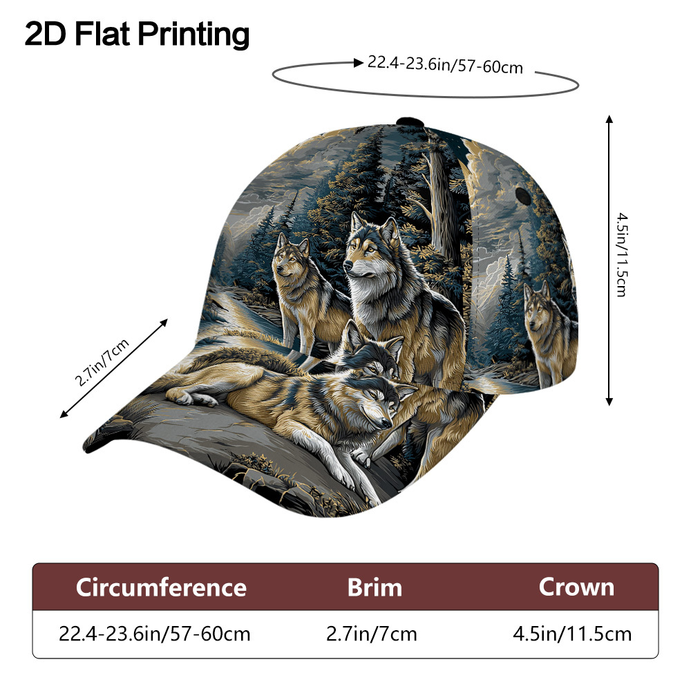 TEMU 1pc, Wolves Design Baseball Cap â Comfortable, Breathable, And Lightweight, Perfect For School, Fun Casual , And Travel Getaways