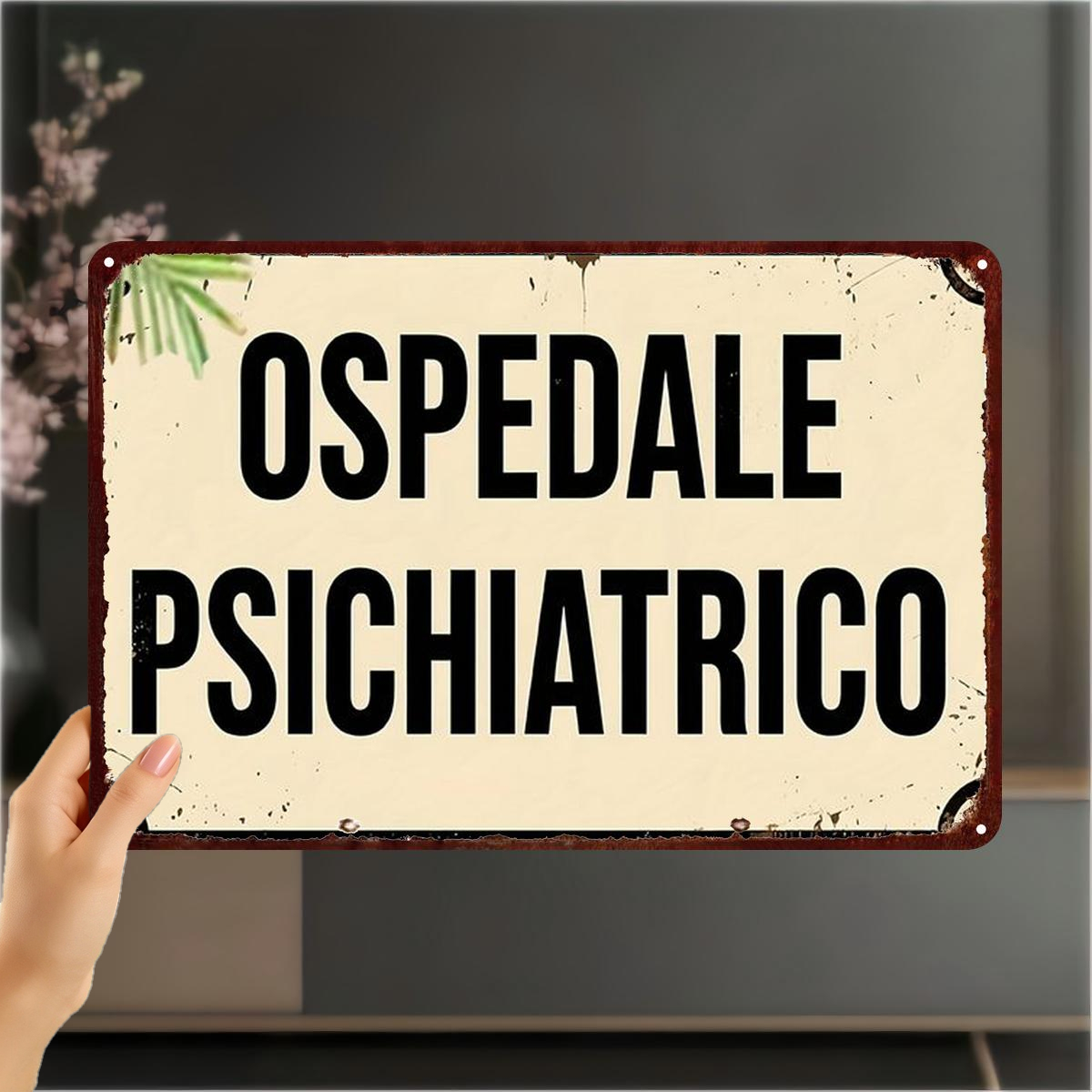 TEMU 2d Flat 1pc, Vintage Italian "ospedale Psichiatrico" Metal Sign - Retro Hospital Wall Art Decor 8×12 Inch