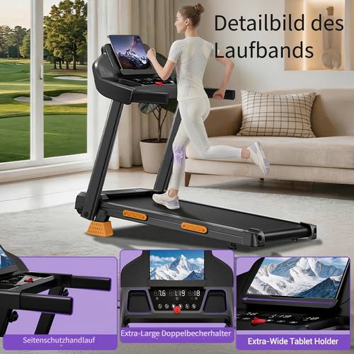 laufband mit 16 % schrägneigung, , 3.0 leiser motor, 300 lbs tragkraft, 7-schichten-dämpfung für zuhause