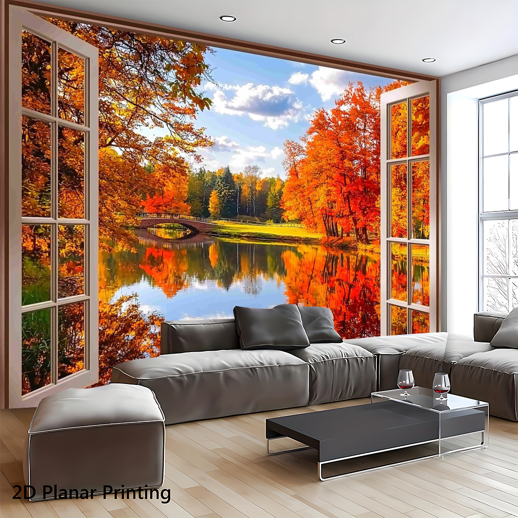 2D Flat Autumn Scenery Outside Window Wall Decoration Banner