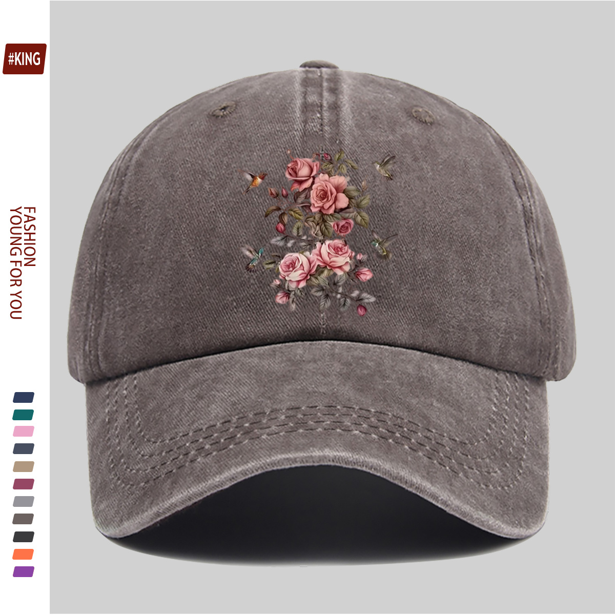 TEMU 1pc Rose And Baseball Cap With -block Geometric Pattern Background, Fashionable And Hat, Unisex Adjustable Snapback Cap, Street Style Cap For