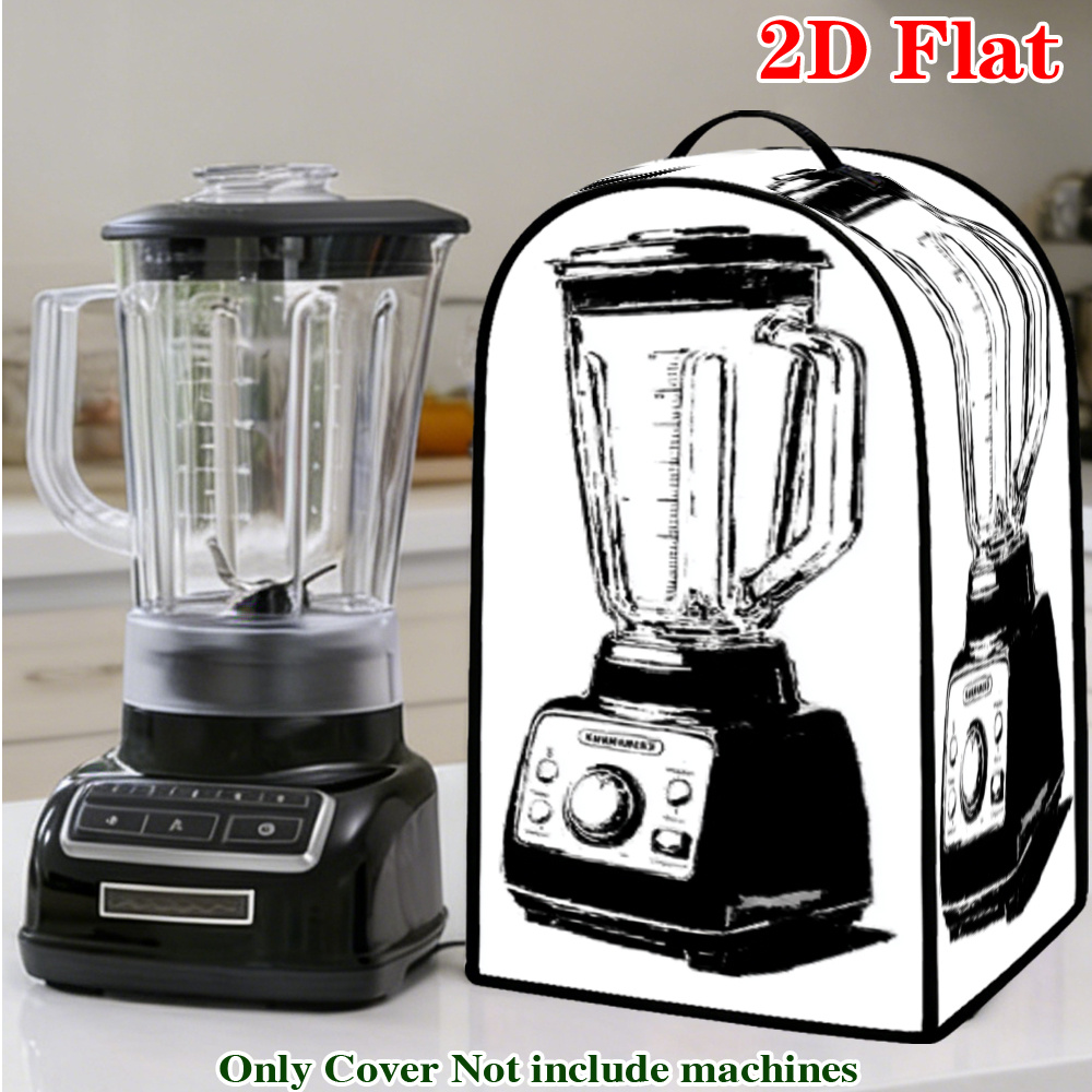 2D Flat, 1pc Blender Illustration Black Outline Drawing Pattern Blender Cover, Kitchen Appliance Dust Cover with Top Handle, Foldable Dust Proof Compatible, Perfect Gift Decorative for Christmas Atmosphere Decoration