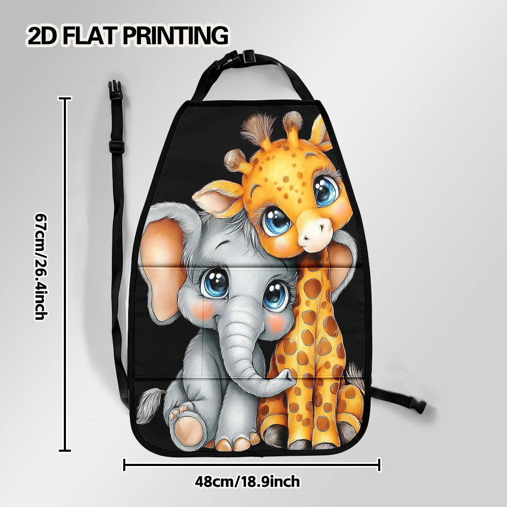 TEMU 2d Flat Printing, 2pcs Car Back Seat Organizer, Durable And Soft, Convenient For Rear , Use, Elephant And Giraffe Design, Suitable For Suv,