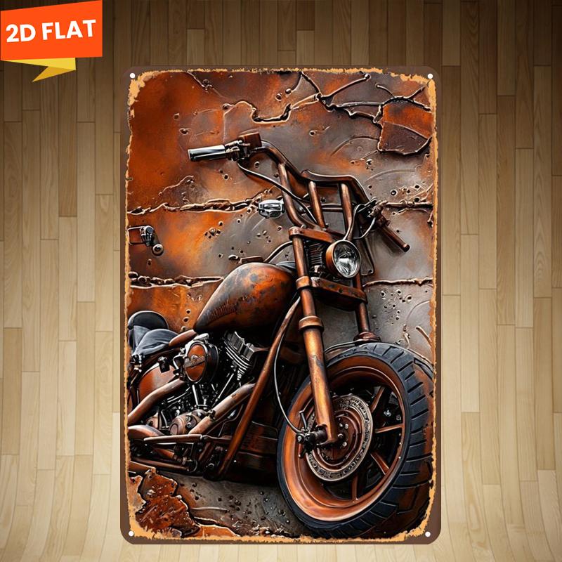 TEMU 2d Flat, 2d Flat 1pc,"rusty : A Vintage Motorcycle Against A Weathered Wall",metal Lron Sign,size(8"x12"/20cm*30cm)decoratve
