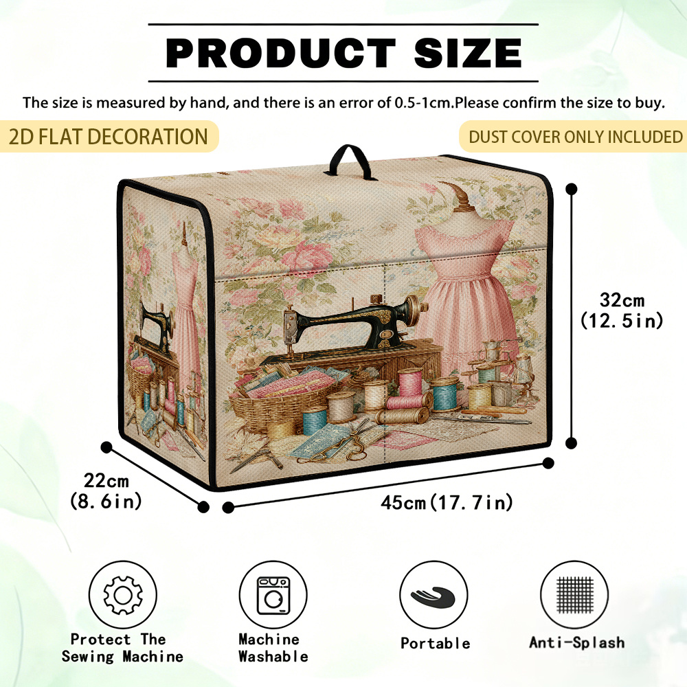 TEMU Impression 2D à plat, 1 pièce Housse de machine à coudre avec fils et accessoires, Housse de machine à coudre avec poche de rangement et poignée