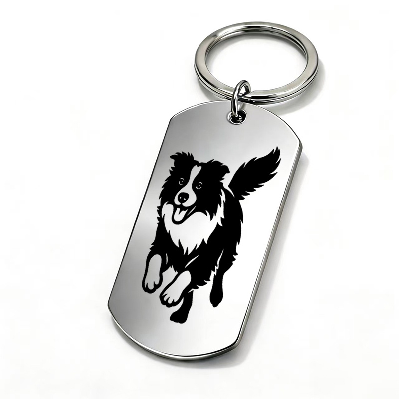 TEMU 1pc Happy Border Collie Cartoon Keychain Metal Engraved Keyring Cute Outfit Additions Pet Lovers Gift For Lovers Housewarming Gift