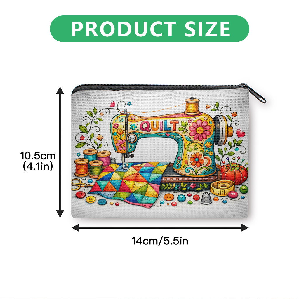 TEMU Colorful Quilting Print Coin Purse Suitable For And, Zipper Pouch Clutch Bag With Sewing Machine, Machine Washable Lightweight Makeup Organizer