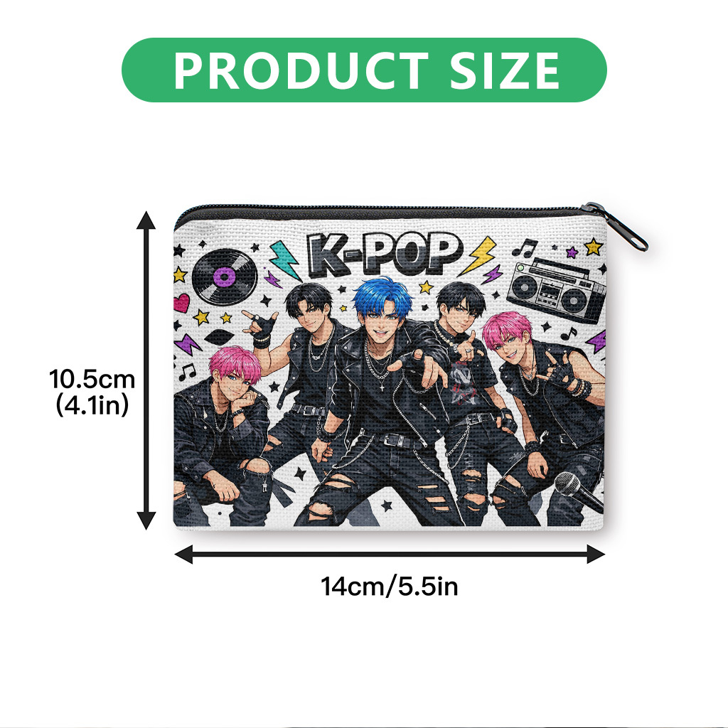 TEMU Portamonete e pochette a tema K-Pop, con cerniera e stampa K- K-Pop, organizer in tessuto lavabile in lavatrice per rossetto, auricolari, trucco