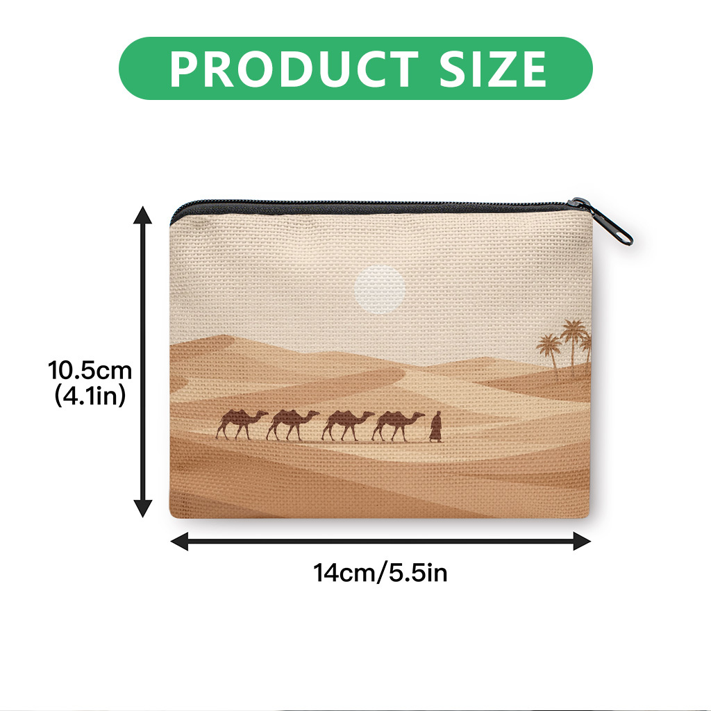 TEMU Porte-monnaie et pochette à fermeture éclair avec imprimé caravane de chameaux dans le désert - Portefeuille en tissu durable et lavable sur le