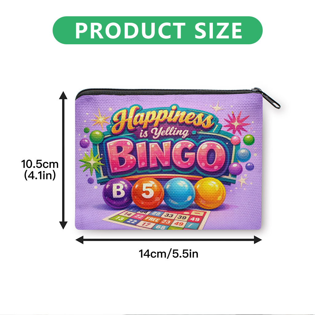 TEMU Porte-monnaie à fermeture éclair avec imprimé bingo, pochette lavable en machine avec jeu de bingo, pochette durable et lavable pour rouge à