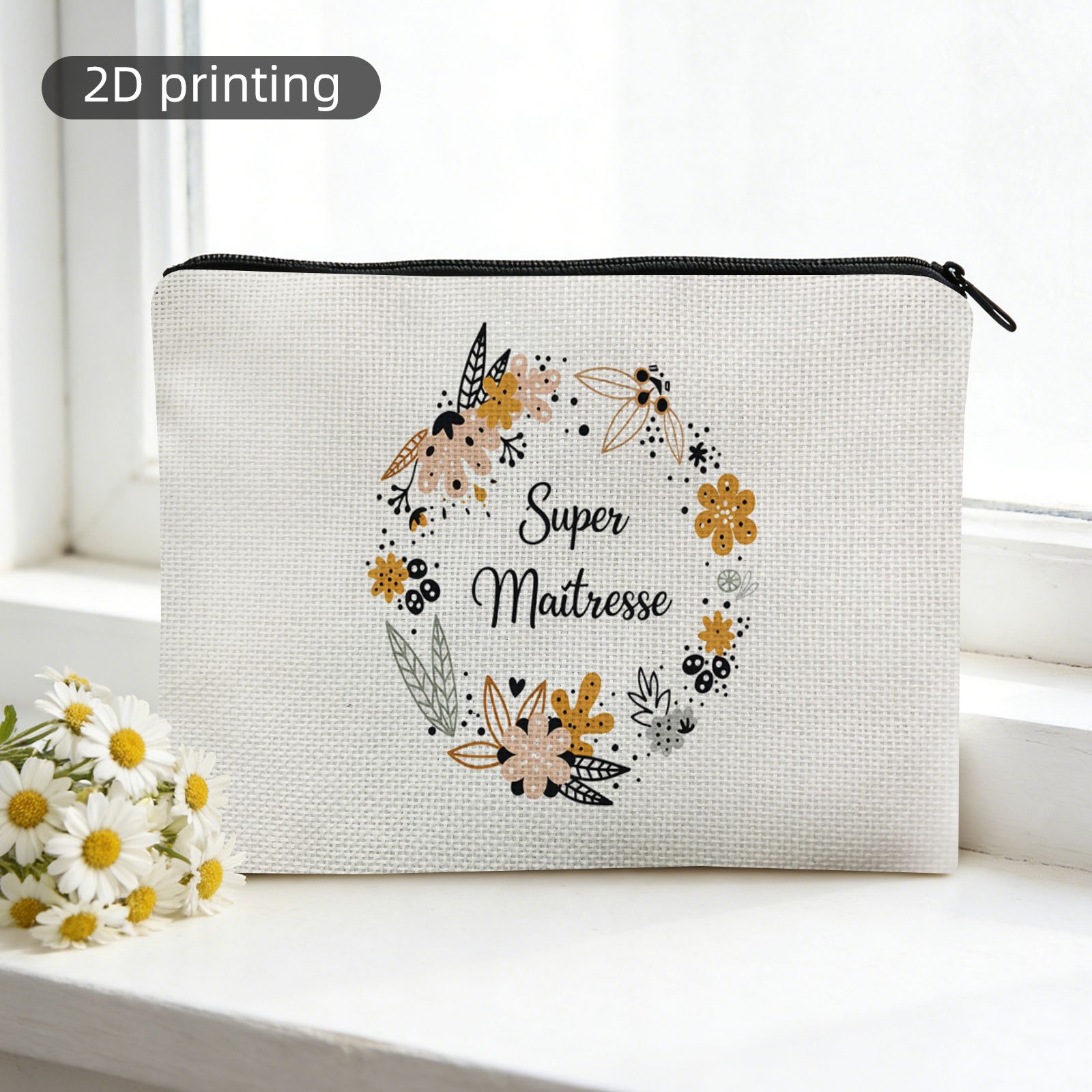 1 sac à cosmétiques imprimé en 2d, super  , couronne florale, dessiné à  , design féminin, avec fermeture éclair, sac à toilette  , sac de rangement, convient pour les   et lutilisation  ,   parfait  , les  , les enseignantes, les anniversaires
