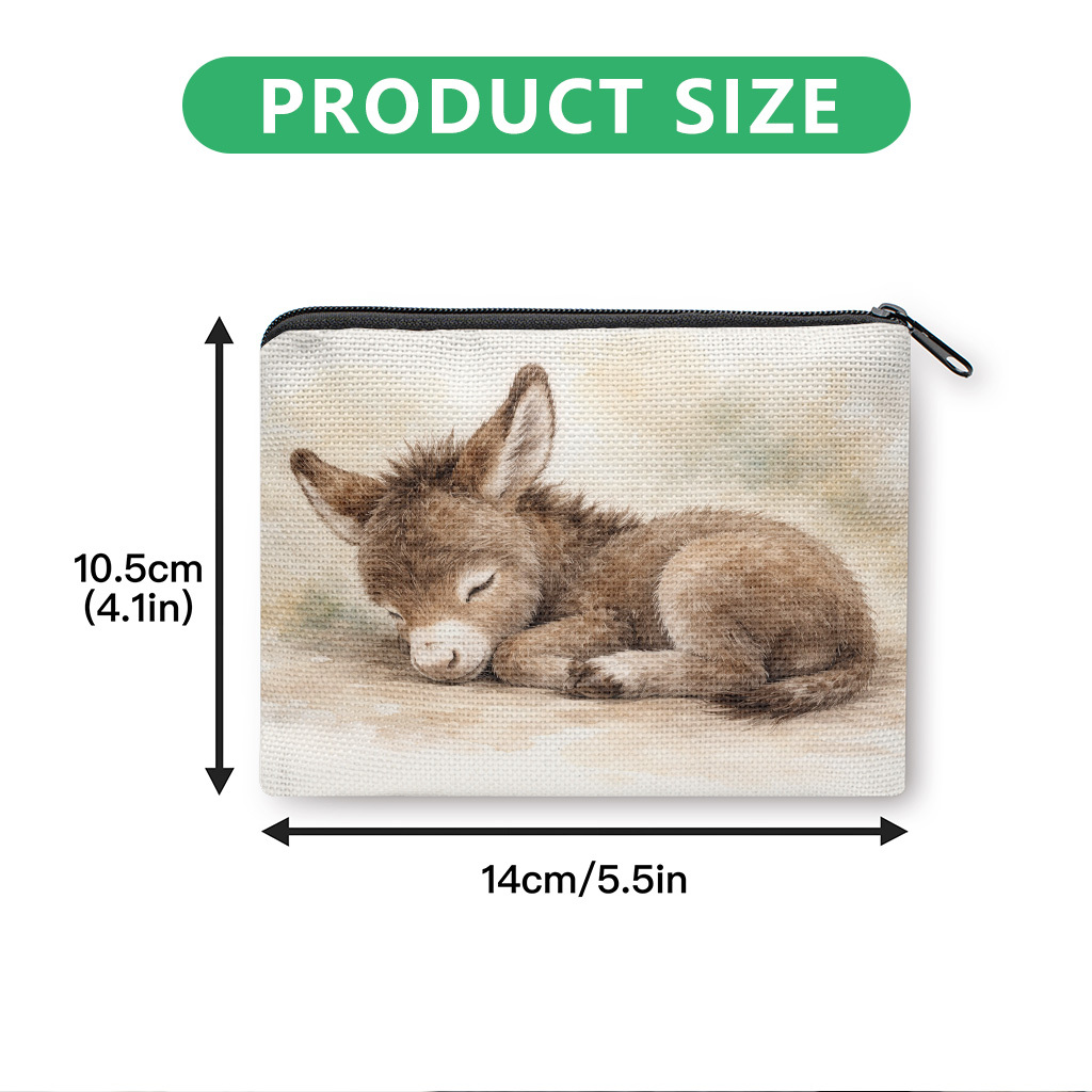 TEMU Coin Purse 1pc, Donkey Resting Print Coin Purse, Zipper Pouch, Clutch Bag, Versatile Makeup Bag, Earphone And Lipstick Organizer, Durable,
